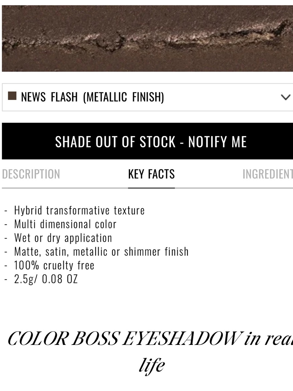 IL MAKIAGE Color Boss Single Eyeshadow  in “News Flash” NIB - Picture 4 of 7